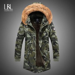 Mens Down Parkas Camo Parka Coat Camouflage Jacket Winter Hooded Velvet Thick Windproect Men Warm Mentes Medium Long Military 231101