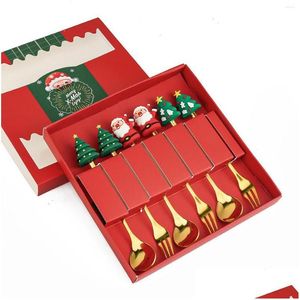 Streware Set Steware Setleri Noel Kahve Espresso Kaşık Set Partisi Tereyim için Paslanmaz Çelik Kaşık Sofra Damlası Damlası Ev Bahçesi K DHG58