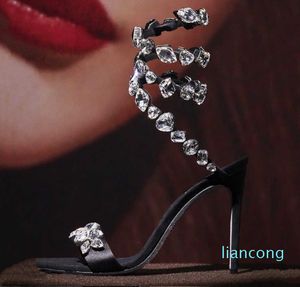 2023 E High Heel Sandals Fashion Colorful Stone Silver Bottom Banquet Shoes