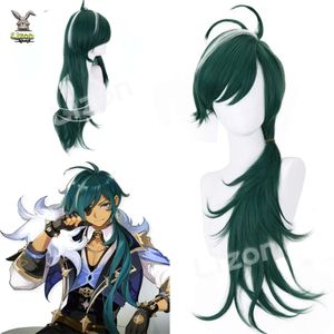 Genshin impacto kaeya masculino 80cm longo tinta-verde peruca cosplay traje resistente ao calor cabelo sintético peluca anime perucas cosplay