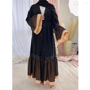 Abbigliamento etnico pizzo aperto Abaya donne musulmane cardigan maxi abito tacchino arabo Dubai abito lungo Kimono islamico Eid Ramadan Jalabiya Femme