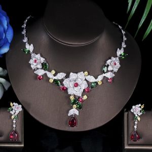 Wedding Jewelry Sets ThreeGraces Luxury Costume Jewelry Flower Shape Multicolored Cubic Zirconia Bridal African Wedding Party Jewellery Sets JS080 231101