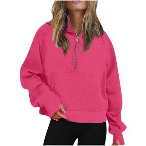 Mulheres Hoodies Moletons Scuba Half Zip Jaqueta Com Capuz Com Mulheres Treino Quente Manga Longa Crop Top Winter Sports Casaco Engraçado Streetwear 231101