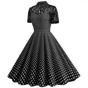 Sıradan Elbiseler Polka Dot Baskılı Parti Elbise Kadınlar İçin Vintage Yaz Retro 50s 60s Swing Rockabilly Bir Çizgi Zarif Lady Midi