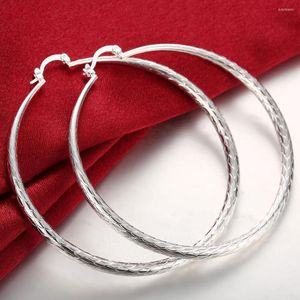 Hoop Earrings 925 Sterling Silver 70mm Fine Round Big For Women's Fashion Engagement Party Gift Jewelry