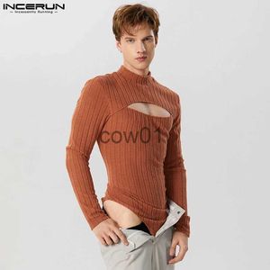 Männer Pullover INCERUN 2023 Männer Bodys T-shirt Gestrickte Solide Rollkragen Langarm Strampler Männer Streetwear Aushöhlen Casual Bodysuit S-3XL J231102