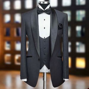 Two Pieces Wedding Tuxedos Men Suits Handsome Shawl Lapel Suit Three Packets Customized Pockets Multi-scenario Long Coat Vest Formal Party