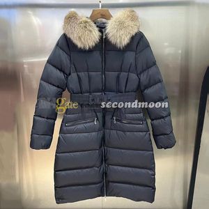 Fox Fur Neck Parkas Women White Duck Down Jacket Warm Thick Long Jackets Designer Overcoat with Waistband