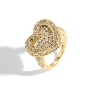 Anéis de casamento hip hop 5a cz pedra pavimentada bling gelado coração homens mulheres unisex amante anel rapper jóias gota 231101