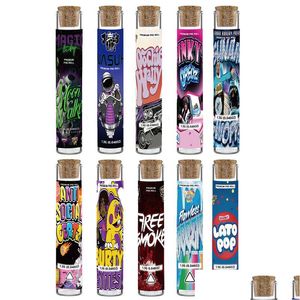 Wholesale Newest 26 Designs Jokes Up Preroll Packaging Mini Bottle Pre Roll Tube Glass With Cork Top 18X120Mm Drop Delivery Dhslq