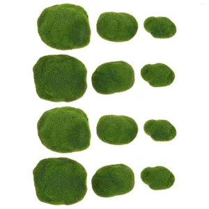 Dekorativa blommor 12 datorer Simulerade Moss Stone Green Balls Mossy Decor False Pot Flocking Wall Ornament