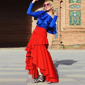 Skirts Top Fashion Red Long Skirt For Women Ruffled Asymmetrical Prom Party High Waist Low Chic Ladies Evening Custom