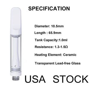 Full Ceramic Cartridge 510 Thread Carts Screw Tip Thick Oil Atomizer Empty Vaporizer Devices No clogging Quality Promized Cartridges Packaging USA Stock