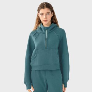 Kvinnor överdimensionerad sport hoodie lu-18 halv zip yoga kläder långärmad kappa fitness träning huva jacka hög elasticitet besättning hals tröja gym