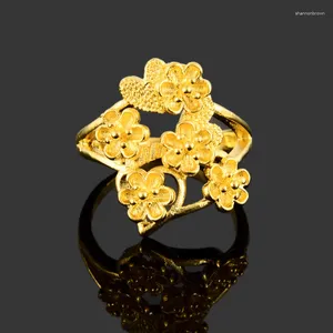 Eheringe 24k Gold gefüllte Blume für Frauen reine Farbe schöne Pflaumenblüten Ring Modeschmuck