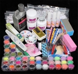 WholeProfessional 42 Acrylic Liquid Powder Glitter Clipper Primer File Nail Art Tips Tool Brush Tools Set Kit new8914533