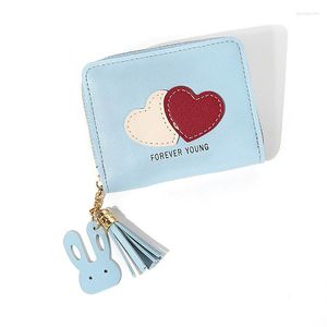 Wallets Women Short Wallet Zipper Coin Bag Cute Love Tassel Purse Holder Clutch Female Mini Money Pouch