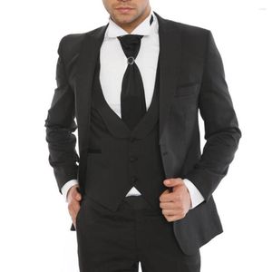 Mäns kostymer Fashion Men's 3 -stycke Slim Fit Tuxedo One Button Shawl Collar Jacket Västbyxor Skräddarsydda bröllop för män