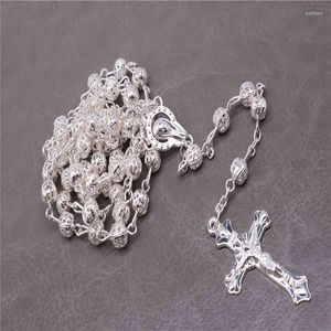 Pendant Necklaces 6MM Crystal Bead Cross Necklace Premium Golden Hollow Rosary