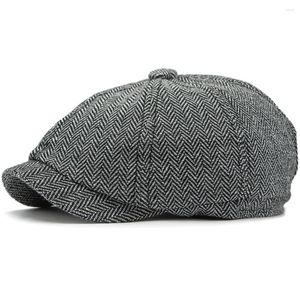 BERETS HT4290 Retro randig konstnärsmålare BERET HAT FÖR MÄN Kvinnor Ivy Octagonal Sboy Cap Male Female Spring Autumn