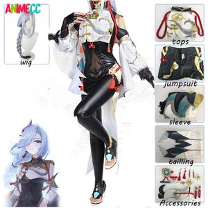 Genshin Impact Shenhe Embroidery Outfit Shoes Braided Wigs Game Sexy Women Jumpsuit Dress Cosplay Costume Girl cosplay