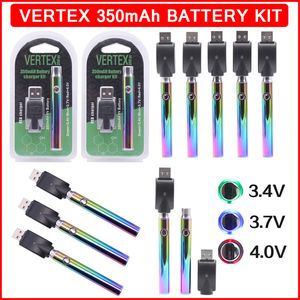 Vertex 350 mAh VV Rainbow Vape-Akku, 510-Gewinde-Patronen, USB-Ladegerät, Blister-Set, Verpackung, Vorheizen der Stiftbatterien mit variabler Spannung für den Verdampfer