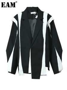 Kadınlar Suits Blazers Eam Kadınlar Siyah Düzensiz Renk Bloğu Büyük Boyut Blazer Kavur Uzun Kollu Ceket Moda Bahar Sonbahar 1DF3080 231101