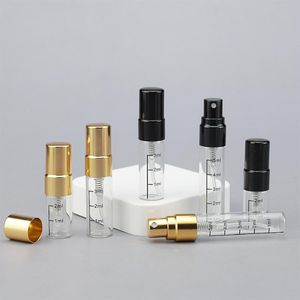 Klare Sprühflaschen 2 ml 3 ml 5 ml Mini-Kosmetikwaagenröhrchen mit silbernem Gold-schwarzem Pumpspray-Metalldeckel