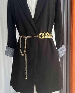 Złoty łańcuch cienki pasek dla kobiet mody metalowe łańcuchy talii damskie sukienka spódnica dekoracyjny pasek punkowy akcesoria biżuterii G26655865