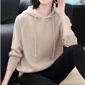 Maglioni da donna Maglione Autunno Inverno Felpa con cappuccio tinta unita Disegna corda Pullover allentato Lavorato a maglia Top Abbigliamento femminile di moda 025