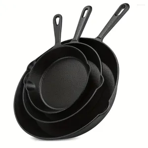 Pannor 3st Saute Fry Pan - Pre -Seasoned Cast Iron Setet Set Nonstick Stek 6 tum 8 och 10