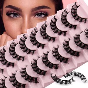 Falska ögonfransar 10 par ryska strip fransar dd curl fluffy wispy faux mink pack 231101