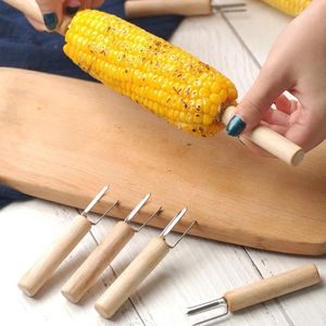 Forks 4PCS Corn Corn Corn Outdoor BBQ Anti Drewniany uchwyt Drewniane szaszłyki piknikowe