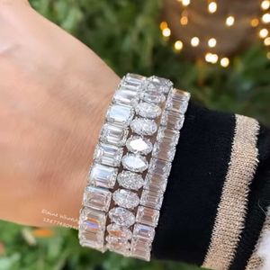 Anpassad hiphop smycken diamantarmband sterling silver 925 smaragd oval snitt vvs moissanit kedja halsband armband