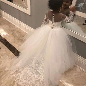 Girl Dresses Lace Long Sleeve Kids Flower Girls 2023 Scoop Ball Gown Princess Little Wedding Party Dress First Communion Gowns