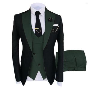 メンズスーツフォーマルビジネスファッション3ピースメンズスーツソリッドタキシードジャケットウェディンググルーム用ブルーブラウンゴールド（ブレザーベストパンツ）