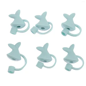 Copos descartáveis palhas 6 pcs palha poeira plug golfinho protetor de cauda vidro bonito bebendo sílica gel desenhos animados menina plástico