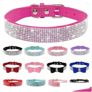 Dog Collars & Leashes Dog Collars Puppy Cat Bling Rhinestone Adjustable Pug Yorkshire Leather Bowknot Kitten Collar For Chihuahua Smal Dhuen