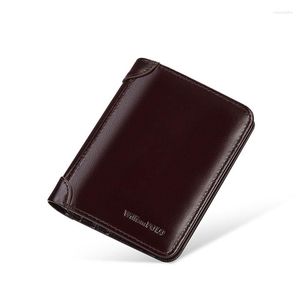Wallets WILLIAMPOLO 2023 Small Men's Wallet Leather Anti THeft For Card Document Holder Side Purse Male Thin Boy