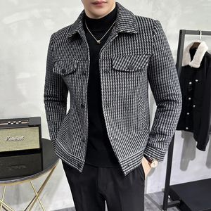 Męskie mieszanki wełny zimowej wełnianej kurtki klapa futra obrońca płaszcz Casual Business Social Streetwear Overcoat Mężczyźni Ubranie 231102