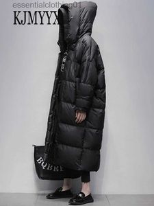 Women's Down Parkas Kjmyyxプラスサイズ冬の女性特大の暖かいダックダウンコートFe Xロングウォームジャケットフード付きスタイル厚い温かいパーカスS-7XL L231102