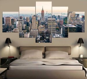 HD stampato 5 pezzi su tela New York City Manhattan grattacieli pittura di paesaggio immagini murali modulari per soggiorno Paintin8767607