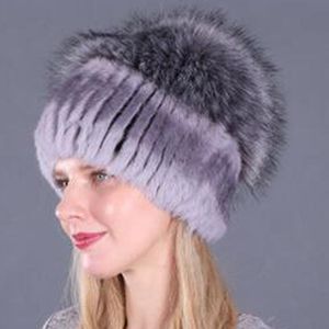 Beanies Beanie/Skull Caps Fashion Imitating Hat Winter Warm Ladies Stick Mink Hats Vertikal vävning med päls på topp 2023Beanie/Skull