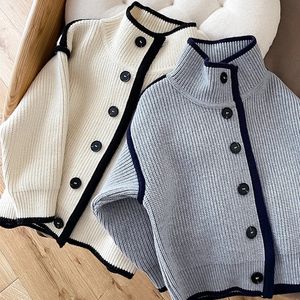 Cardigan Cardigan da uomo in cotone autunnale top giacca lavorata a maglia per bambini giacca alla moda con colletto in piedi singolo petto 231102