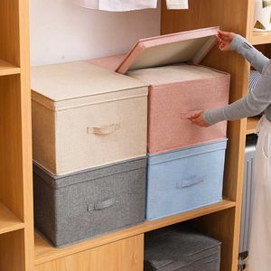 Aufbewahrungsbox für Kleidung im Kleiderschrank, Leinen, faltbare Aufbewahrungskörbe mit Deckel, Aufbewahrungsboxen mit Tragekarton für Spielzeug, Bücher, Kleidung, Kinderzimmer, R231102