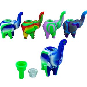 Bunte Silikonpfeifen Elephant Style Bubbler Filter Tragbare Trockenkräuter Tabak Mehrlochschüssel Zigarettenspitze Wasserpfeife Wasserpfeife Bong Rauchrohr