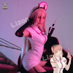 Ny anime motorsåg man makima cosplay läder kraft kostym sexig sjuksköterska uniform peruk full set handskar strumpor flickkläder cosplay