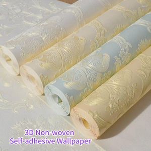 Wallpapers 3D Non-woven Wall Stickers Background Embossing Paper Damask Wallpaper Self-adhesive Pintado