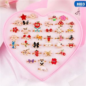 Jewelry 36pcs/box Korean Style Kids Rings Girls Mixed Plastic/Resin/Alloy Cute Child Cartoon Rings Children's Day Birthday Jewelry Gifts 231101