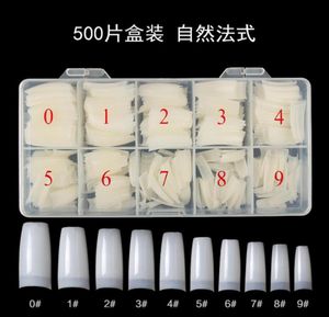 Box 500 Acrylic False Nail Tips Clear White Natural Color French Nail Full Cover Half Tips Ultra Flexibel storlek 10 Size Fake Artific3759932